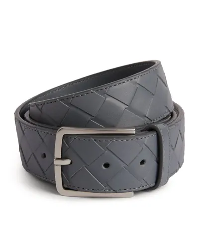 Bottega Veneta Leather Intrecciato Belt In Black