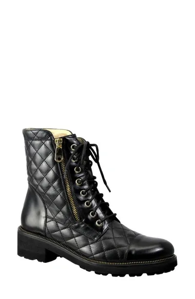 Ron White Tiffany Quilted Leather Combat Booties In Onyx