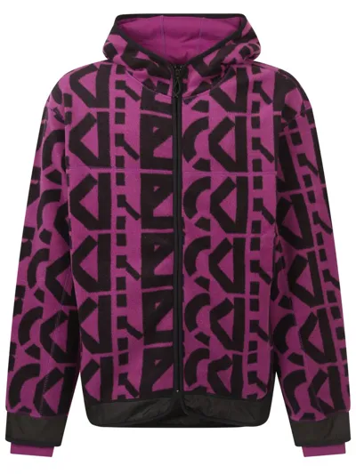 Kenzo Logo-print Zipped Fleece Hoodie In Purple