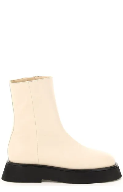 Wandler Leather Ankle Boots With Tone-on-tone Zip In Off White