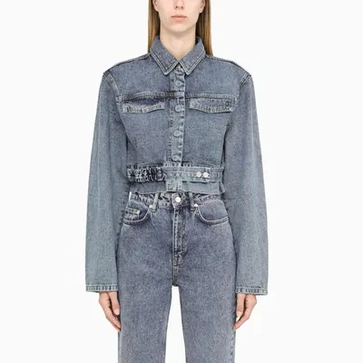 Remain Birger Christensen Cropped Denim Jacket In Blue