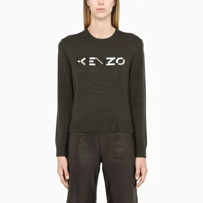 Kenzo Dark Brown Pullover With Contrasting Logo Lettering In Grey