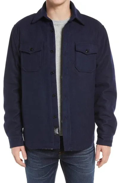 Schott Wool Blend Shirt Jacket In Blue