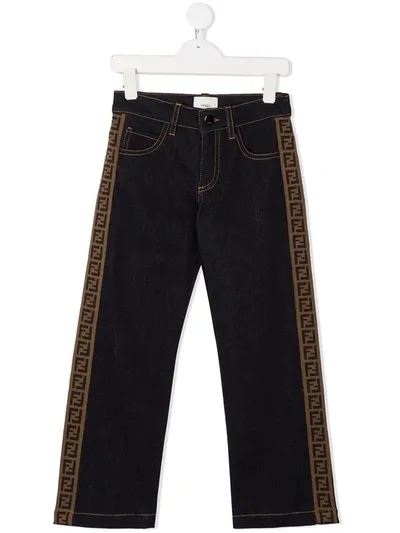 Fendi Kids' Ff Trim Straight-leg Jeans In Blue