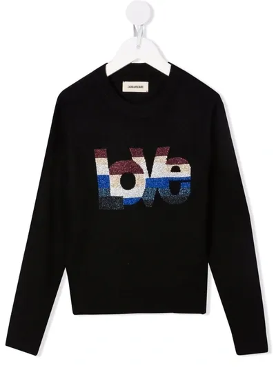 Zadig & Voltaire Teen Metallic-logo Crewneck Sweater In Nero