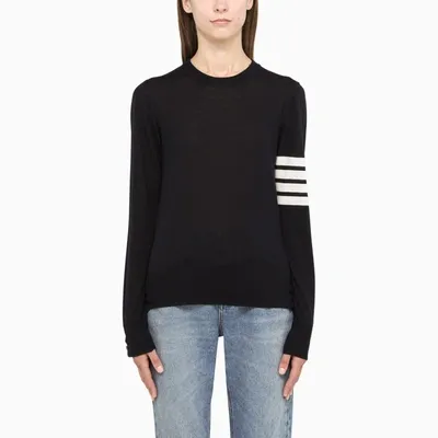 Thom Browne Navy Wool Sweater With Stripes In Blue