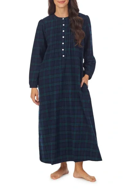 Lanz Of Salzburg Ballet Long Sleeve Flannel Nightgown In Black Watch Plaid