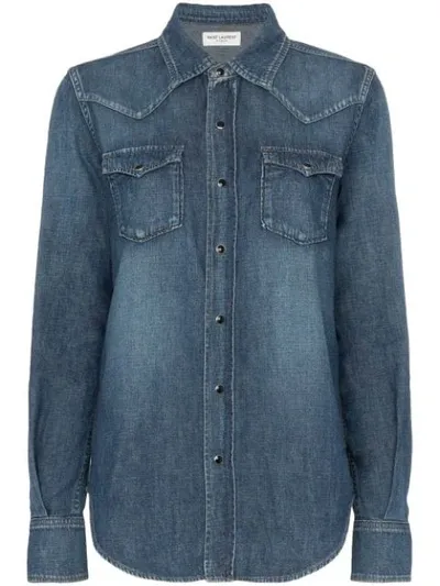 Saint Laurent Washed Denim Shirt In Blue