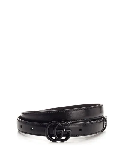 Gucci 2cm Gg Marmont Thin Belt In Black