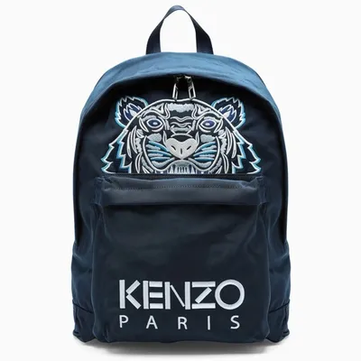 Kenzo Blue Backpack With Tiger And Logo Embroidery