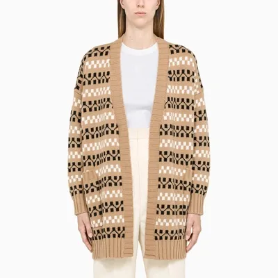 Max Mara Camel Long Cardigan Pullover In Beige