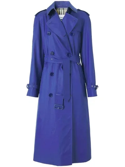 Burberry Cotton Gabardine Trench Coat In Oceanic Blue