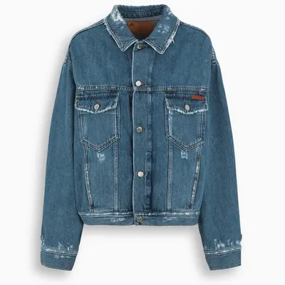 Golden Goose Blue Jacket With Worn Effect In Light Blue