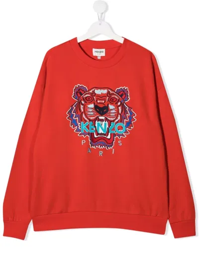 Kenzo Kids' Tiger-embroidered Sweatshirt In 红色