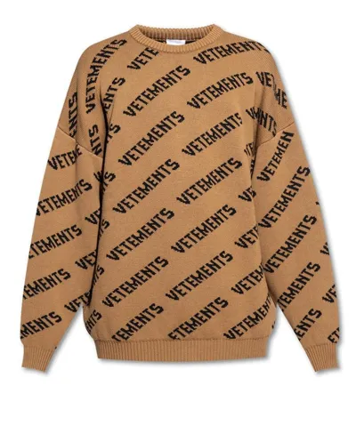 Vetements Logo Intarsia Merino Wool Jumper In Brown