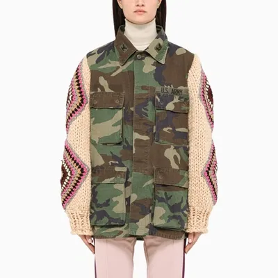 Tu Lizé Camouflage Jacket With Crochet Sleeves In ["green"/ "multicolor"/ "print"]