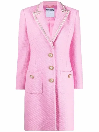 Moschino Faux-pearl Embellished Coat In Rosa