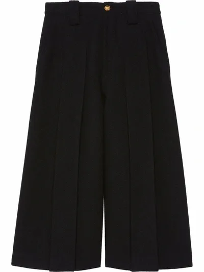 Gucci Tweed Pleated Palazzo Trousers In Black