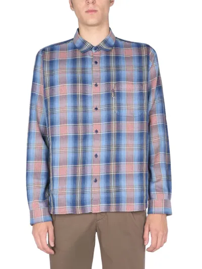 Ymc You Must Create Curtis Check Cotton Shirt In Blue-orange