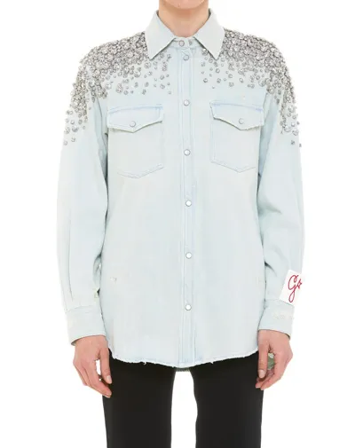 Golden Goose Golden Embellished Boyfriend Shirt In Blue