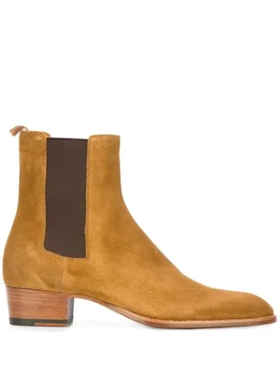 Saint Laurent Wyatt Chelsea Boots In Brown