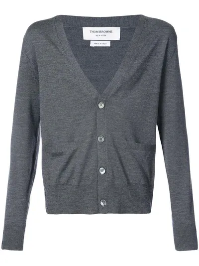 Thom Browne Mercerized Merino Cardigan In Grey