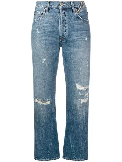 Jean Atelier Laurent High Rise Distressed Boyfriend Jeans In Blue