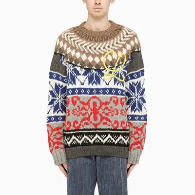 Loewe Wool And Alpaca Jacquard Sweater In Brown,grey,yellow