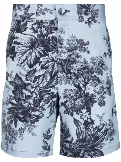 Erdem Lucas Straight-leg Floral-print Cotton-blend Twill Shorts In Blue Navy