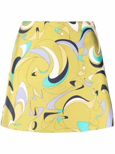 Emilio Pucci Green Itinerari-print Silk Twill Mini Skirt In Oliva