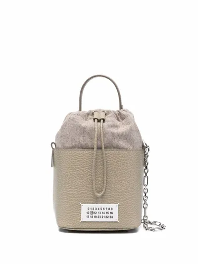 Maison Margiela Beige Leather Crosbody Bucket Bag In White