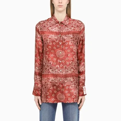 Golden Goose Golden Collection Pajama Shirt In Burgundy With Paisley Print In Brown