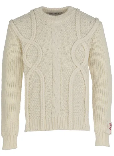 Golden Goose Braided Motif Virgin Wool Jumper In Beige