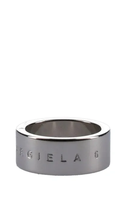 Mm6 Maison Margiela Logo Embossed Ring In Silver