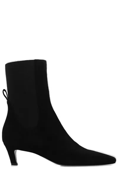 Totême The Mid Heel Suede Chelsea Boots In Black