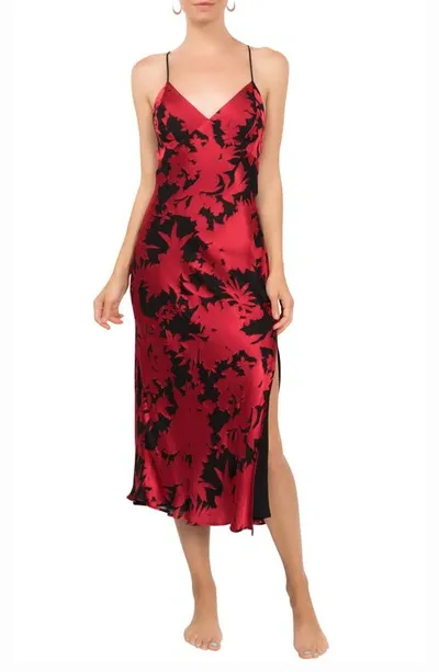 Everyday Ritual Joan Strappy Floral Nightgown In Red Black Floral