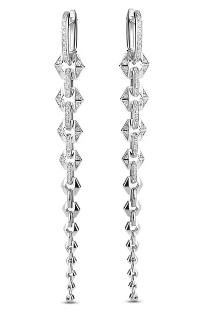 Bare Flow Graduated Diamond Chain Drop Earrings In White Gold