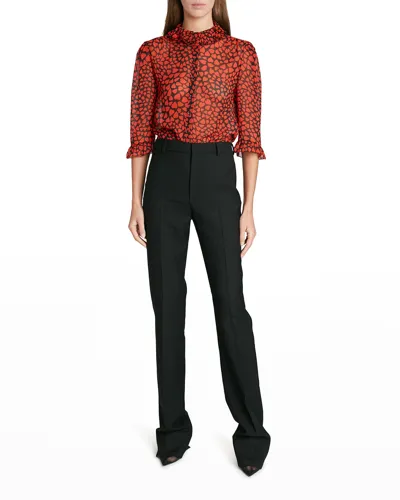 Saint Laurent Ruffle-trim Love Heart-print Blouse In Black