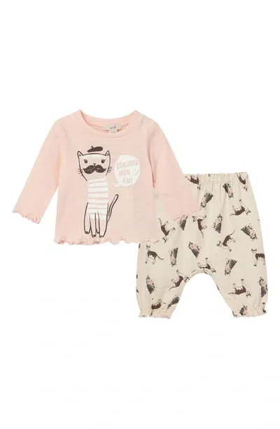 Peek Aren't You Curious Babies'  Le Magnifique Chat Shirt & Pants Set In Light Pink