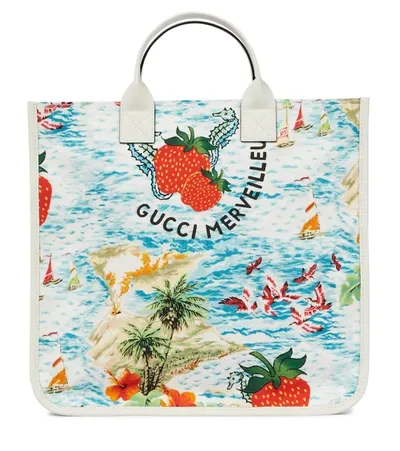 Gucci Kids Strawberry-print Recycled-nylon Tote Bag In Multi