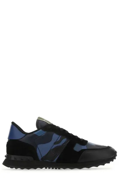 Valentino Garavani Rockrunner Camouflage Sneakers In Blue Black