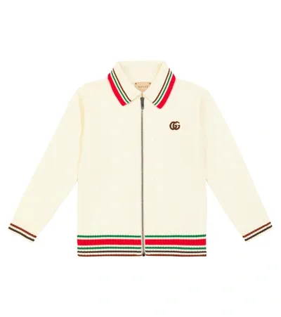 Gucci Kids' Interlocking G Cotton Cardigan In Natural White/mix