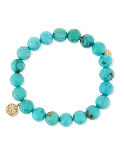 Sydney Evan 14k Turquoise Beaded Stretch Bracelet W/ Happy Face