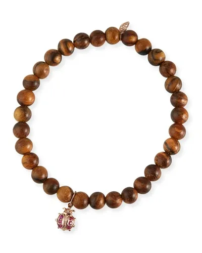 Sydney Evan 14k Rose Gold Wood Ruby Ladybug Bracelet