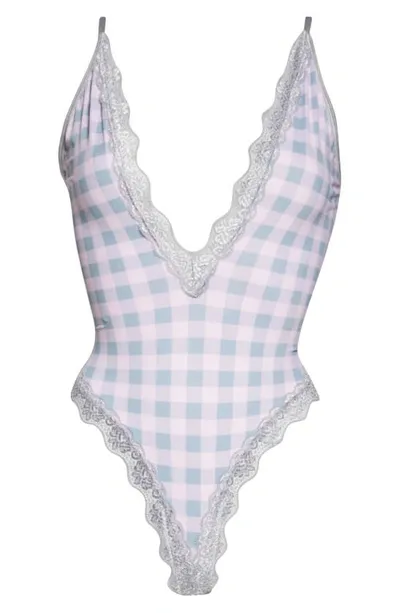 Coquette Strappy Back Gingham Teddy In Pink