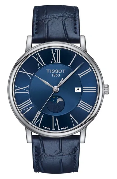 Tissot Men's Carson Premium Gent Moonphase Blue Leather Strap Watch 40mm