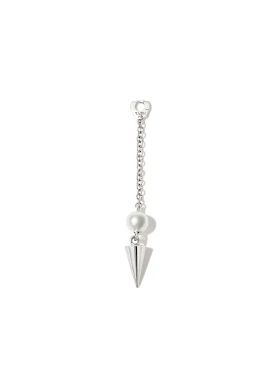 Maria Tash 18k White Gold Short Spike Pearl Drop Charm In Silver