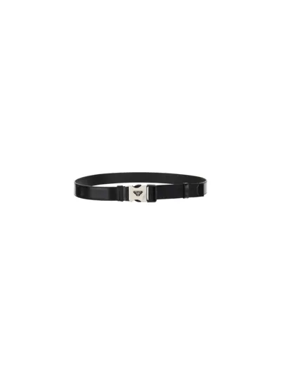 Prada Triangle Logo Buckle Belt In Black