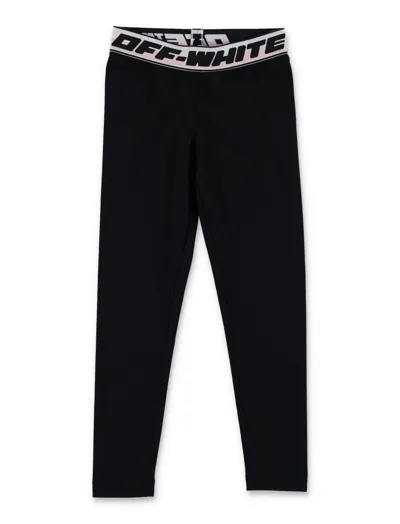 Off-white Kids' Logo Elasticated Stretch-cotton Leggings 4-10 Years In Black