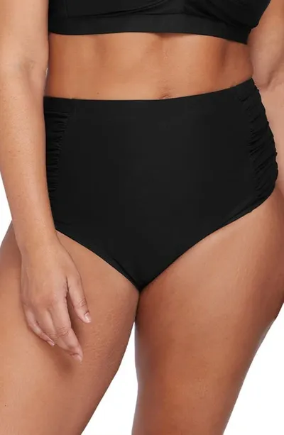 Artesands Hues High Waist Ruched Bikini Bottoms In Black